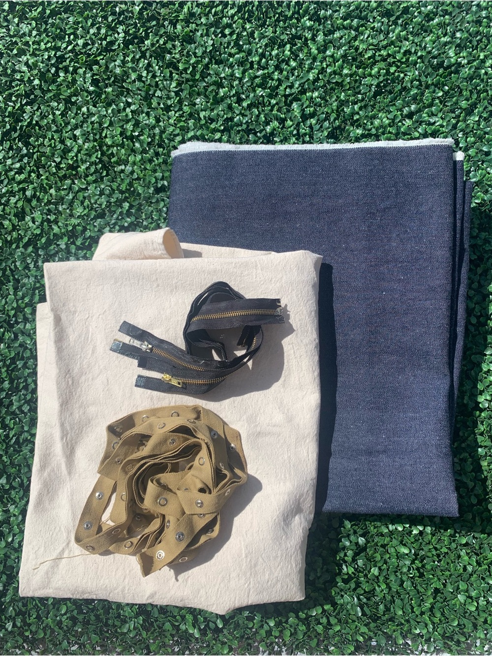 Vintage Canvas Tote Set with Navy and Beige Fabrics